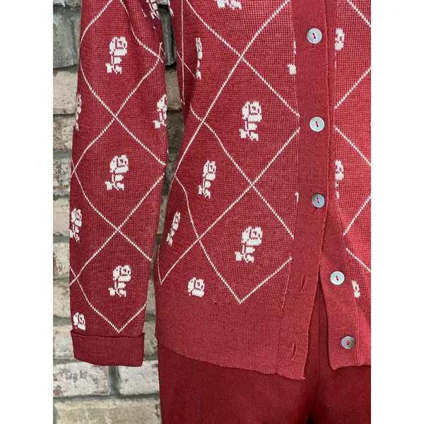 cardigan sweater pant set 1950s floral rust cream - Image 8