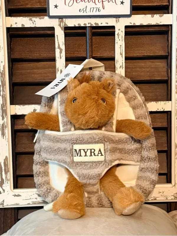 Myra Bag Plush Horse Backpack in Brown and Cream - Image 4