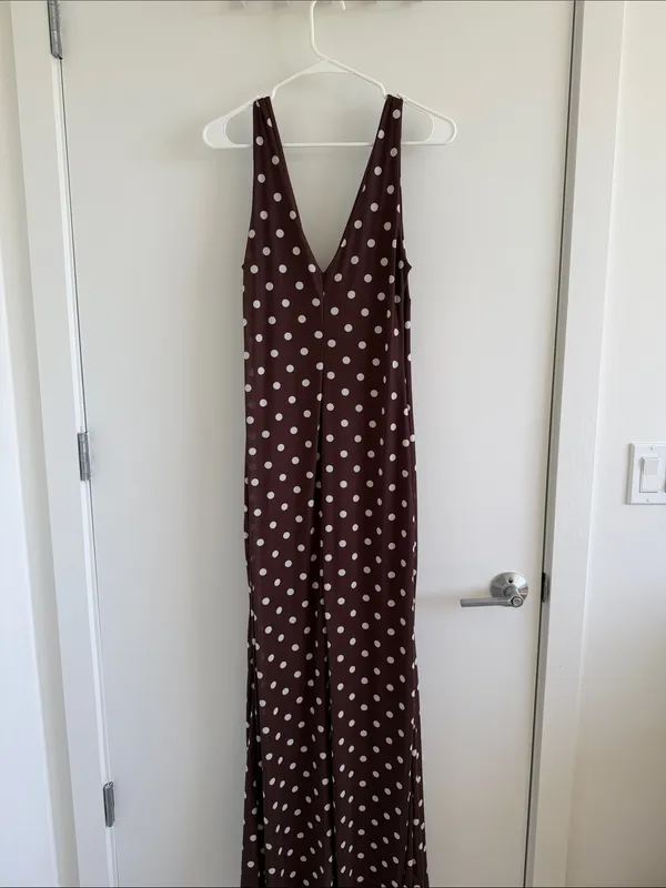 Blue Blush Polka Dot Brown Sleeveless V-Neck Maxi Dress - Image 4