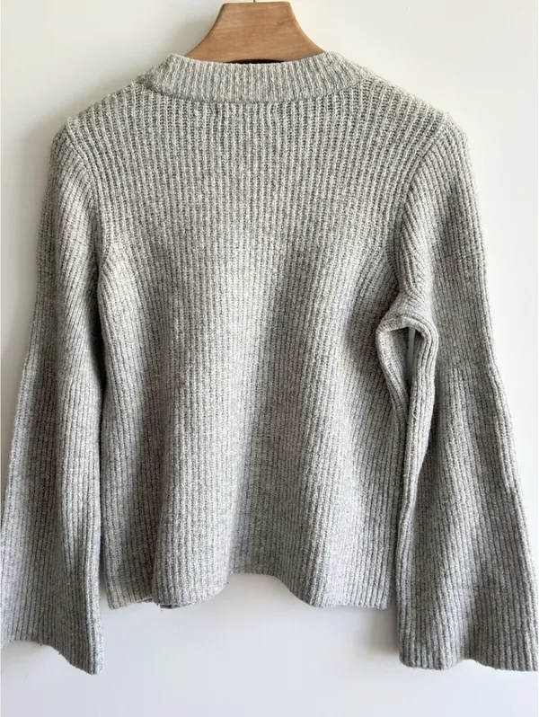 Madewell Merino Wool Bell Sleeve Rib Knit Sweater Gray Size Small - Image 8