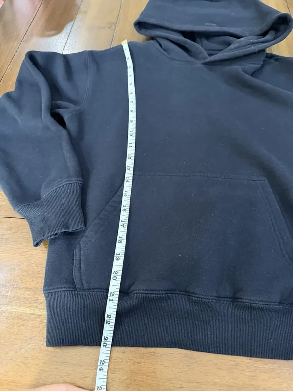 SACRÉ Black Pullover Hoodie S/M Fleece Kangaroo Pocket Minimalist Sweatshirt - Image 5