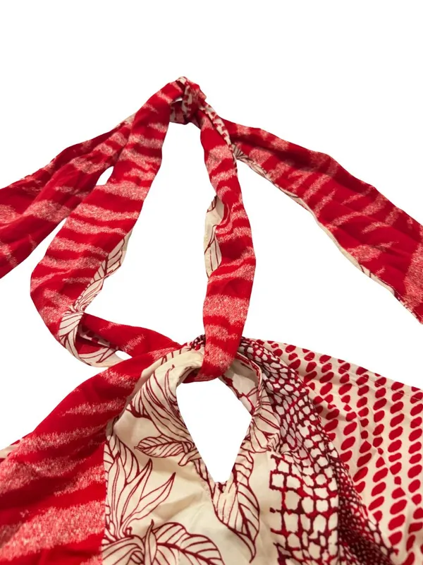 Banana Republic Red Cream Mixed Print Halter Tie Neck Top Shirt Small Women's - Image 12