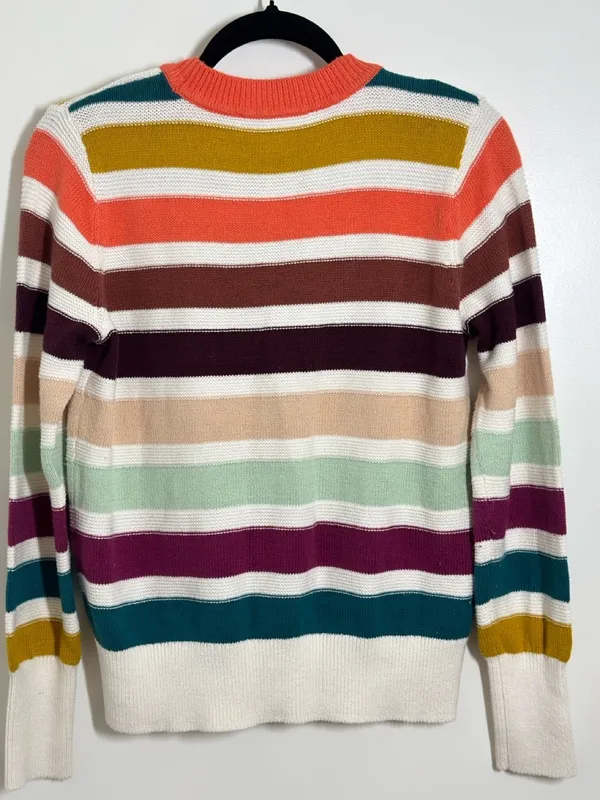LOFT Coral Trim Multicolor Striped Crewneck Sweater - Image 6