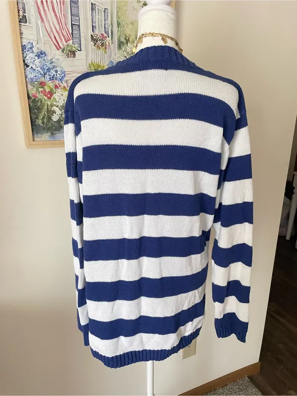 Quacker Factory Vintage 90s Y2K Nautical Striped Anchor Pullover Sweater Small - Image 4