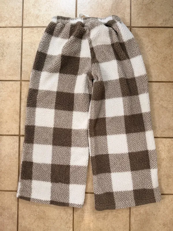 ASOS Cozy Buffalo Plaid Sherpa Fleece Lounge Pants - Image 3
