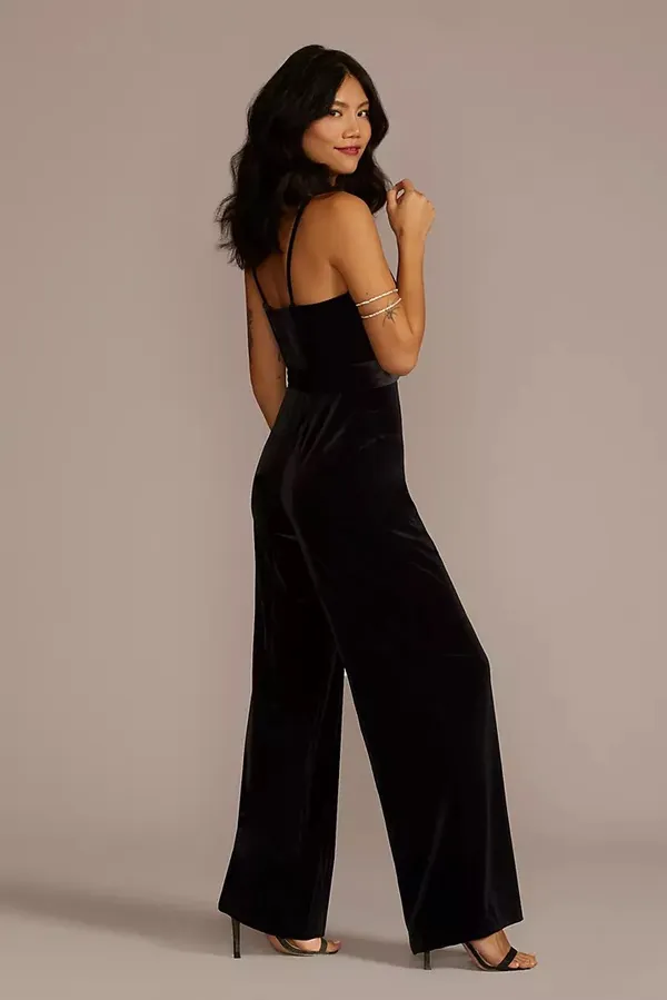 David’s Bridal V-Neck Velvet Jumpsuit with Tie Waist - Image 2