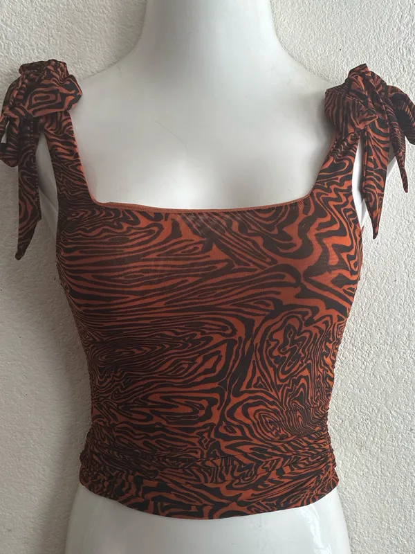 Free People Rust Zebra-Print Ruffle Strap Square Neck Crop Top S - Image 2