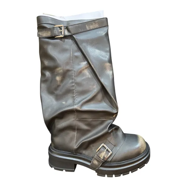 Madden Girl Women's Restore Knee-High Slouchy Lug-Sole Moto Boots Taupe Size 8.5 - Image 8