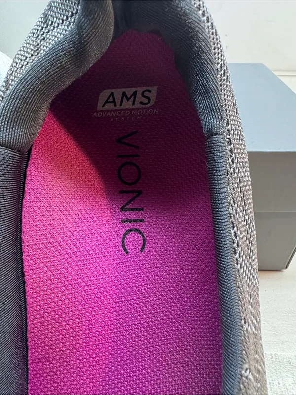 Vionic Women’s Gray Knit Slip-On Sneakers with Pink Insole - Image 6