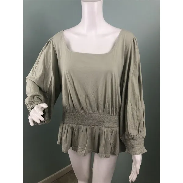 NWT Women's Ann Taylor Smocked Square Neck Puff Sleeve Blouse Top Sage Sz Large - Image 4