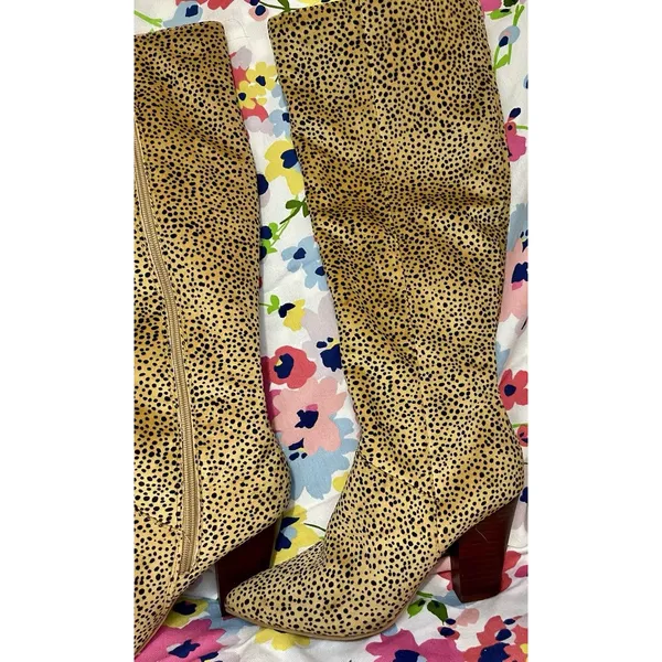 Crown & Ivy Azalea Cheetah Sz6 Knee High Fabric Pointy Toe Side Zip Boots - Image 6