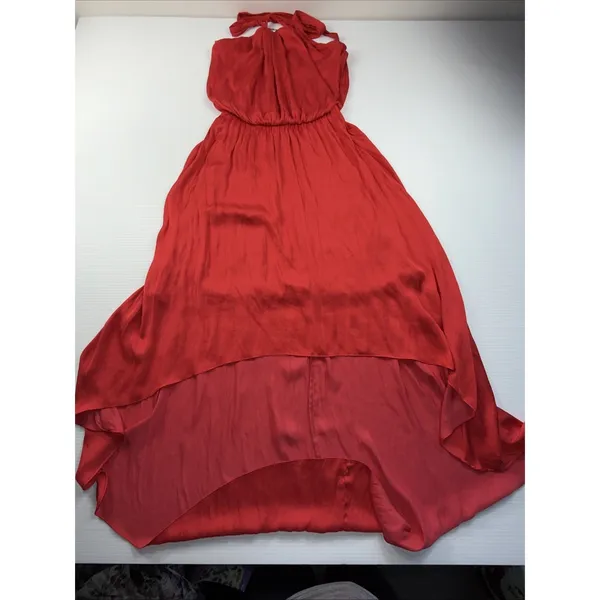 White House Black Market ‎ Paradise Red Hi-Low Blouson Halter Dress Sz: 0 - Image 4