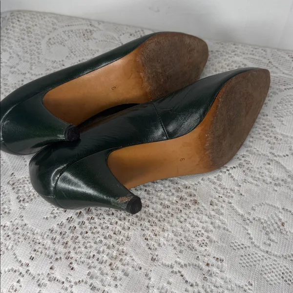 Vintage Manfield France high end leather dark green heels sz 8.5 - Image 7