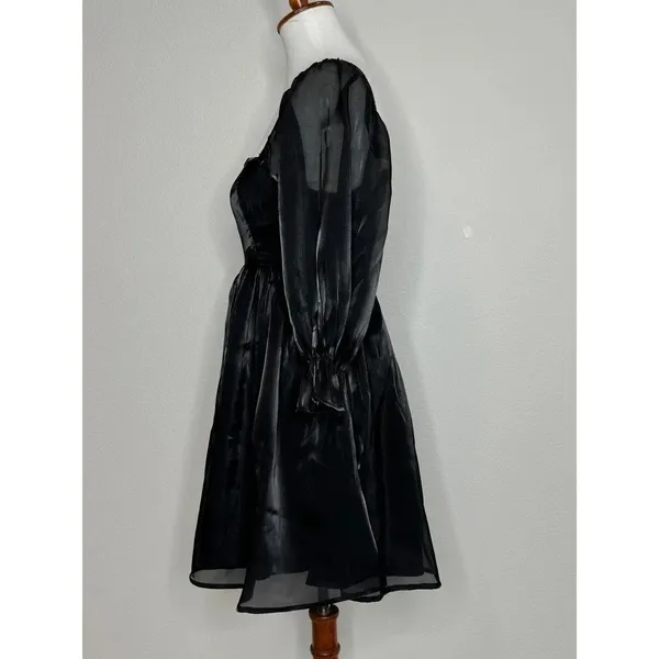 Thirty Thirty Black Baby Doll Mini‎ Dress Sheer Sleeves Sz XL LBD Whimsy Goth - Image 4