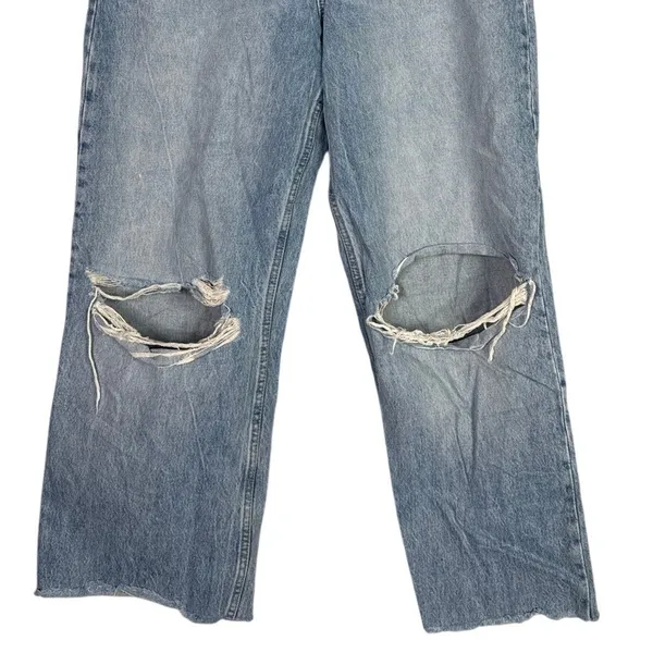 Zara Vintage Style Wide Leg Distressed Cropped Ankle Jean Raw Hem Cotton 10 Blue - Image 3