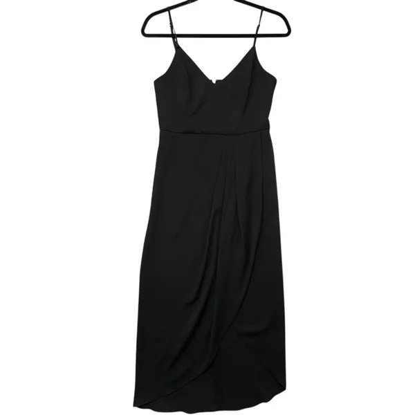 Lulus Black V Neck Spaghetti Strap Draped Midi evening Party elegant‎ Dress S - Image 2