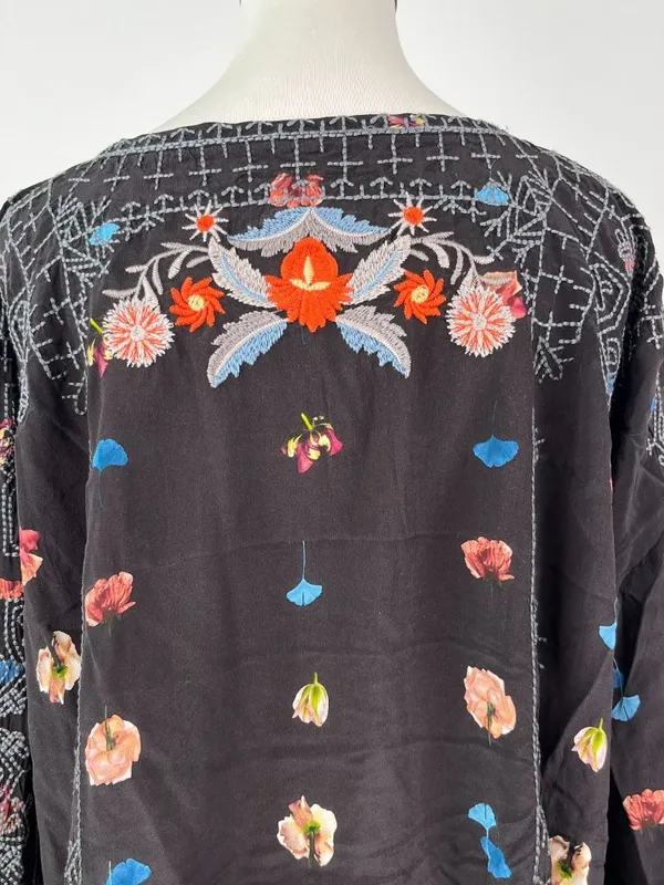 NWOT Johnny Was Biya Silk Embroidered Floral Boho Shirt Blouse Black Sz L - Image 7