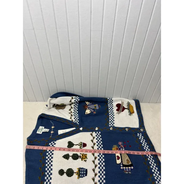 Quacker Factory Blue Garden Angel Embroidered Cardigan Sweater‎ 2X Heart Buttons - Image 9