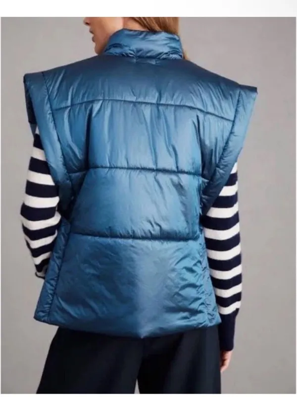 Anthropologie Pilero Packable Puffer Vest Side Tie Metallic Blue One Size - Image 3
