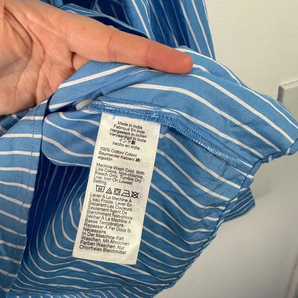 J Crew Ruffle Collar Poplin Shirt Blue Stripe Preppy Office 100% Cotton Womens 8 - Image 7