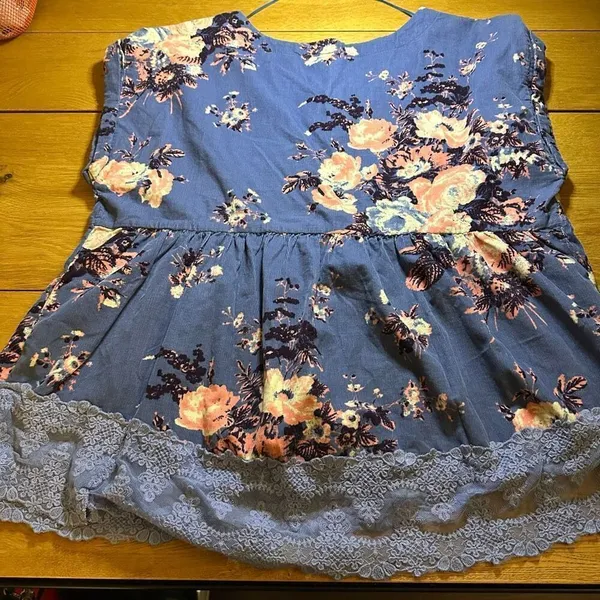 Free People Harper floral corduroy blue blouse large - Image 8
