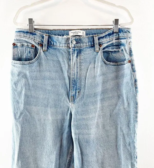 Abercrombie The 90's Straight Leg Ultra High Rise Slit Hem Jeans Blue 32 / 14 L - Image 5