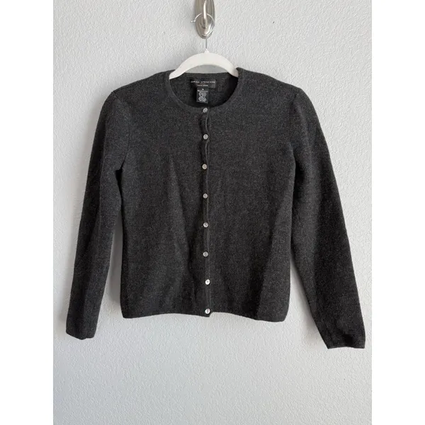 Sarah Spencer Merino Wool Cardigan M Charcoal Gray Quiet Luxury Minimalist - Image 3