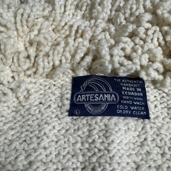 Ecuadorian Handknit Women's Chunky Wool‎ Sweater Jacket Full Zip Boho Size L - Image 6