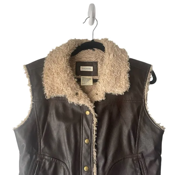 Maurices Y2k Size Large Penny‎ Lane Retro Faux Leather Brown Button Up Vest - Image 2