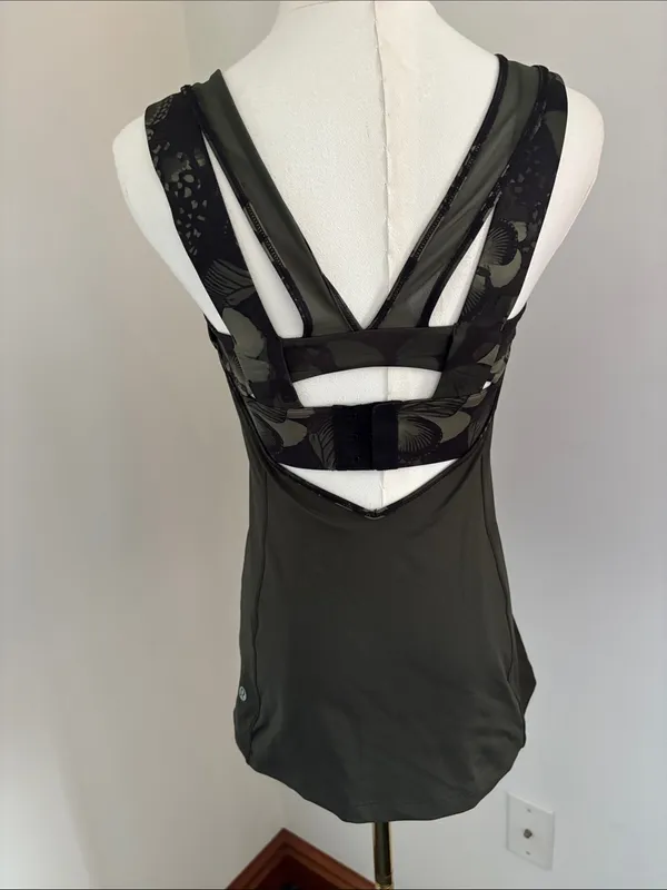 lululemon athletica Olive Green Scoop Neck Tank with Built-In Bra - Image 4