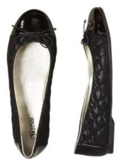 Justice Black Quilted Ballet Flats Patent Toe Bow Slip On Shoes Size 8 - Image 2