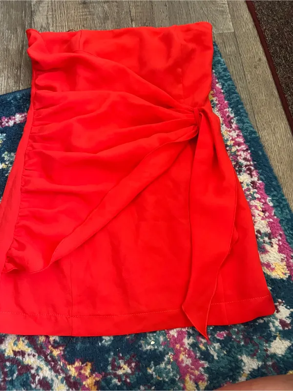 Superdown Andria Strapless Mini Dress Red Sz XS Draped Overlay to Hip - Image 11