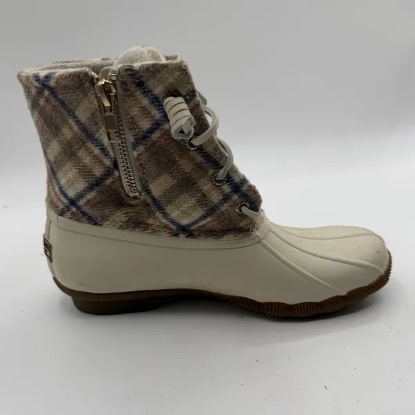 Sperry Saltwater Duck Boots Plaid Wool Women's 6 Cream Winter Rain Outdoor - Image 5
