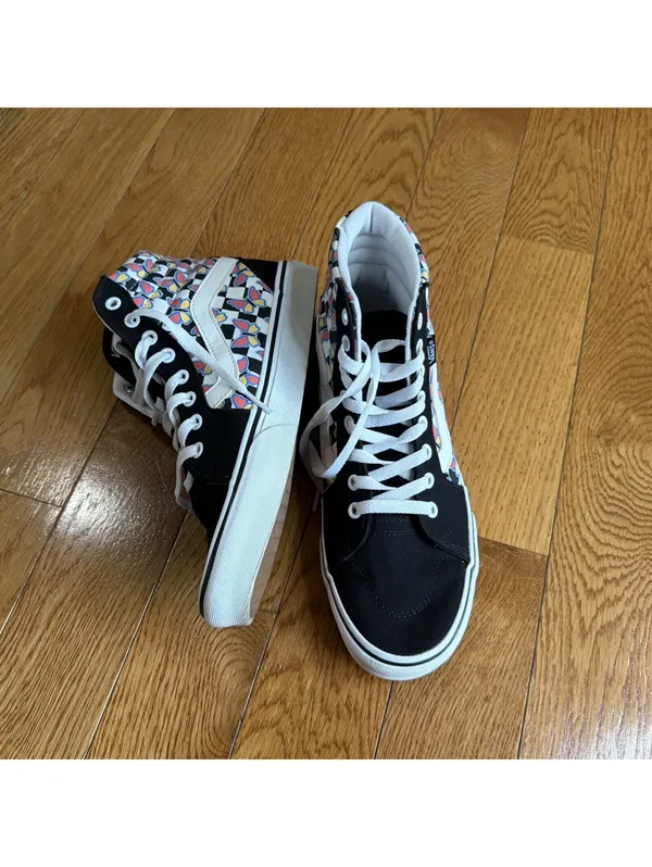 Size 9.5 US Women Vans Filmore High Top Butterfly Sneakers Black Check Sk8 Skate - Image 5