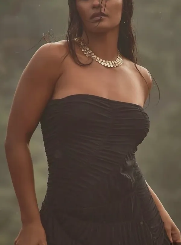 Anthropologie Celandine Black Asymmetrical Tube Top Dress - Image 2