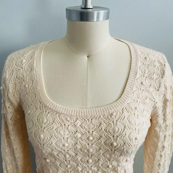 Lost + Wander Serena Pointelle Knit Square Neck Top- Ecru- Size XS/Small- Sample - Image 5