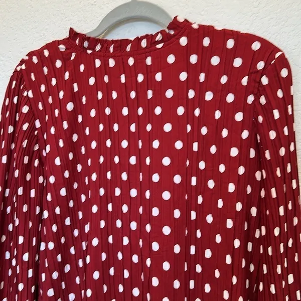 Lulus Pleat to Meet You Wine Red Polka Dot Long Sleeve Shift‎ Dress - Image 6