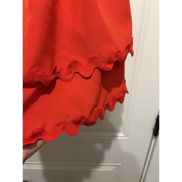 Main Strip Red One Shoulder Mini Dress Tiered Flounce Skirt Size Large Game Day Preppy Club - Image 4