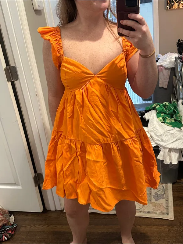 Idem Ditto Orange Ruffle Sleeve Dress - Image 3