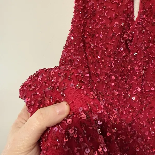 Retrofete Mich Sequin‎ Beaded Pink Mini Dress Size Small - Image 9