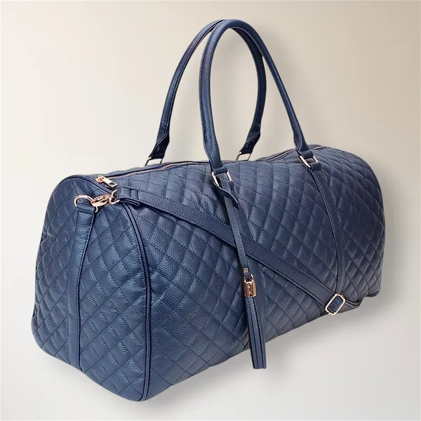 NEW Ms Lovely Navy Quilted Weekender Travel Duffel‎ Bag 22" Rose Gold Carry On - Image 3