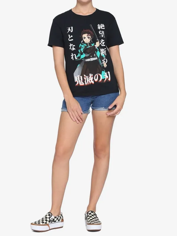Hot Topic Demon Slayer: Kimetsu No Yaiba Tanjiro Kamado boyfriend fit girls t-shirt - Image 9