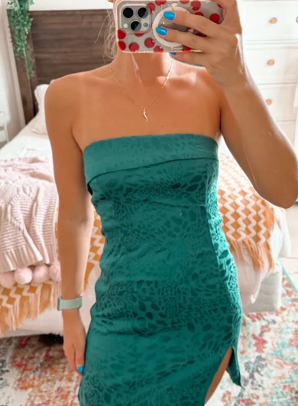 Skylar + Madison Green Silk Strapless Mini Dress - Image 2