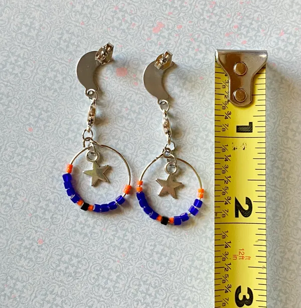 stainless steel moon boho vintage aesthetic fairy style hoop dangle earrings💙⭐️🍃🌙🌠 - Image 4