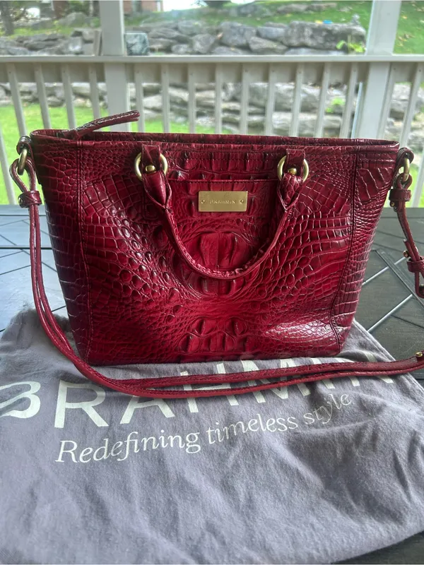 Brahmin Red Croc-Embossed Leather Tote with Removable Strap - Image 3