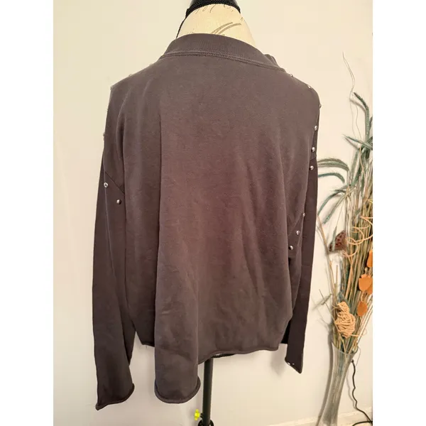 ALLSAINTS Womens Dark Gray‎ Crewneck Sweatshirt Studded Shoulders Long Sleeve L - Image 3