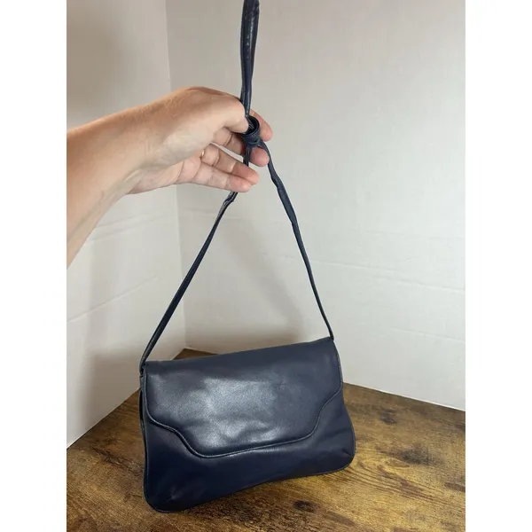 Vintage Navy Blue Shoulder Bag Clutch Purse Korea Snap Closure Retro Handbag Mod - Image 7