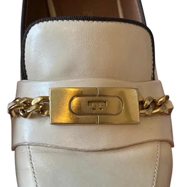Tory Burch Perrine Heeled Loafers Cream Chain‎ Block Heel 7.5 - Image 12