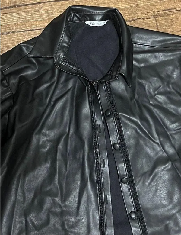 Zara leather embellished shirt jacket - Image 3