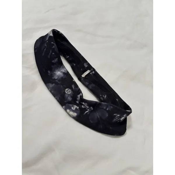 Lululemon Black Gray Tie Dye Wide Headband Stretch Workout Yoga Running HairBand - Image 2